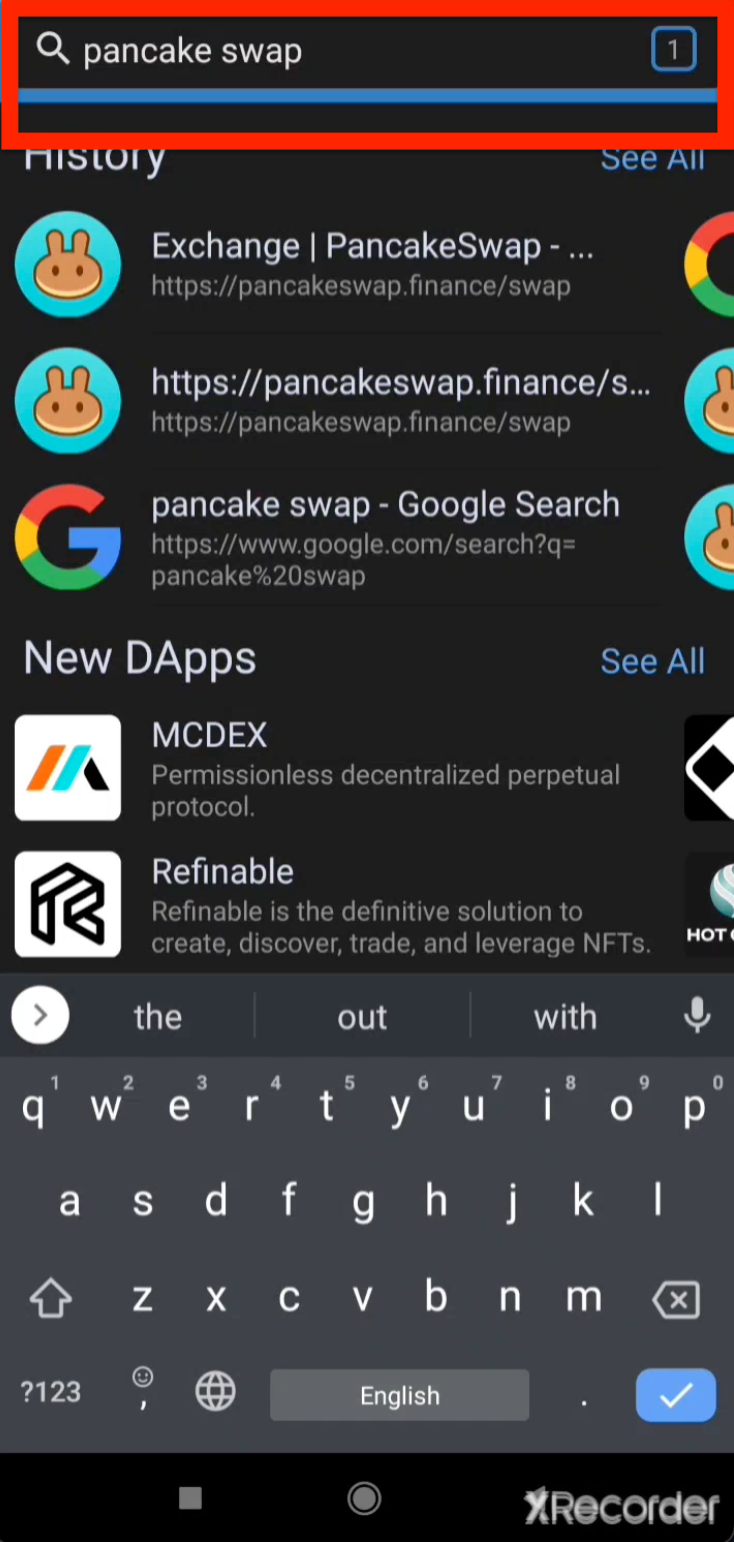 Press the DApps button and search for the PancakeSwap